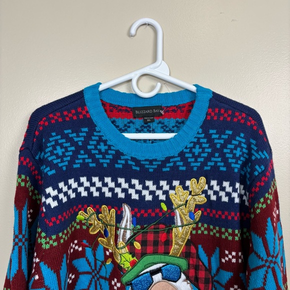 Blizzard Bay Sweater Men XL Blue Green Merry Llama Drink Pocket Ugly Christmas - Picture 2 of 8
